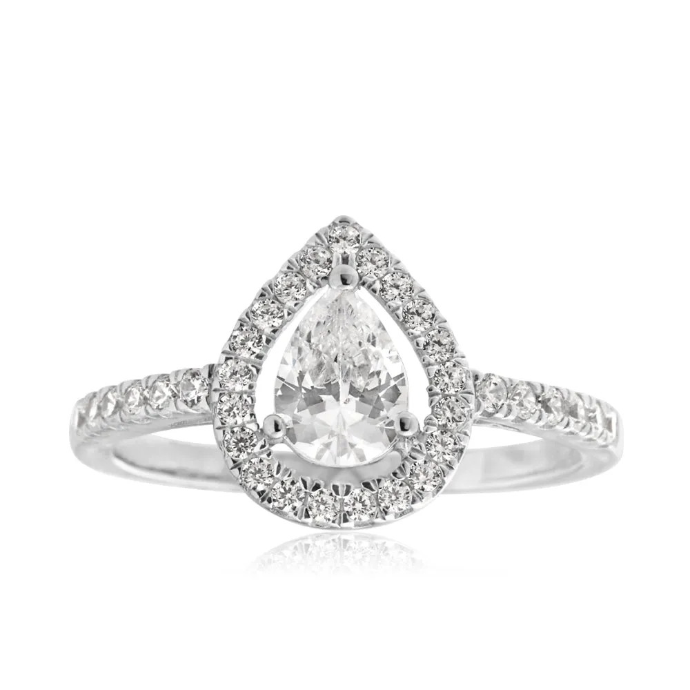 Sterling Silver Zirconia Pear Halo Ring *Resize 1-2 Sizes Up* Sterling Silver	Jewelry