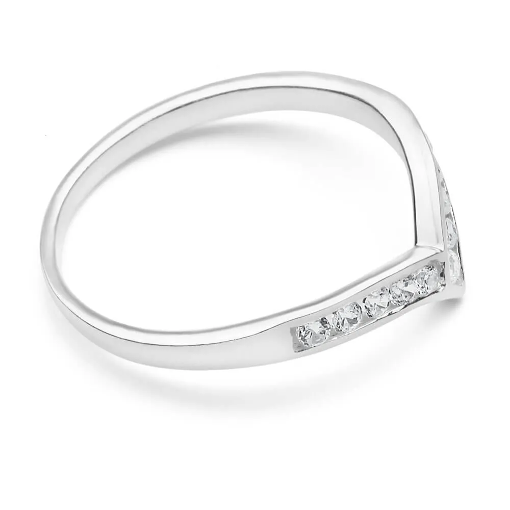 Sterling Silver Zirconia Wishbone Ring Sterling Silver	Jewelry