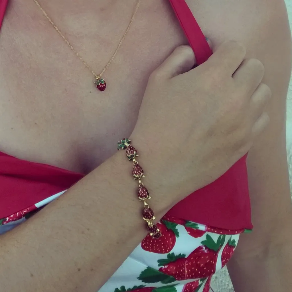 Strawberry Bracelet by Bill Skinner Red Enamel Gold Fruits