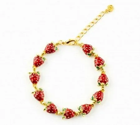Strawberry Bracelet by Bill Skinner Red Enamel Gold Fruits