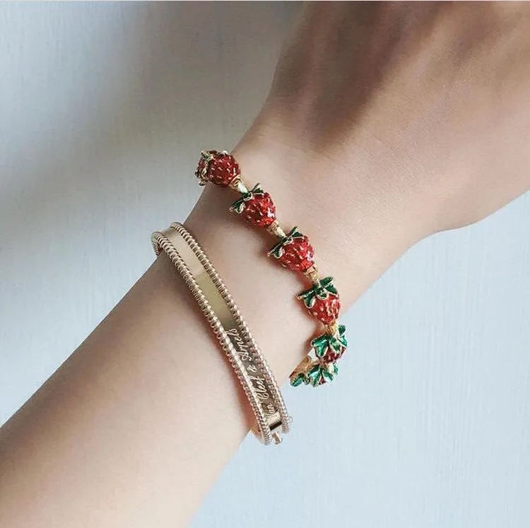 Strawberry Bracelet by Bill Skinner Red Enamel Gold Fruits