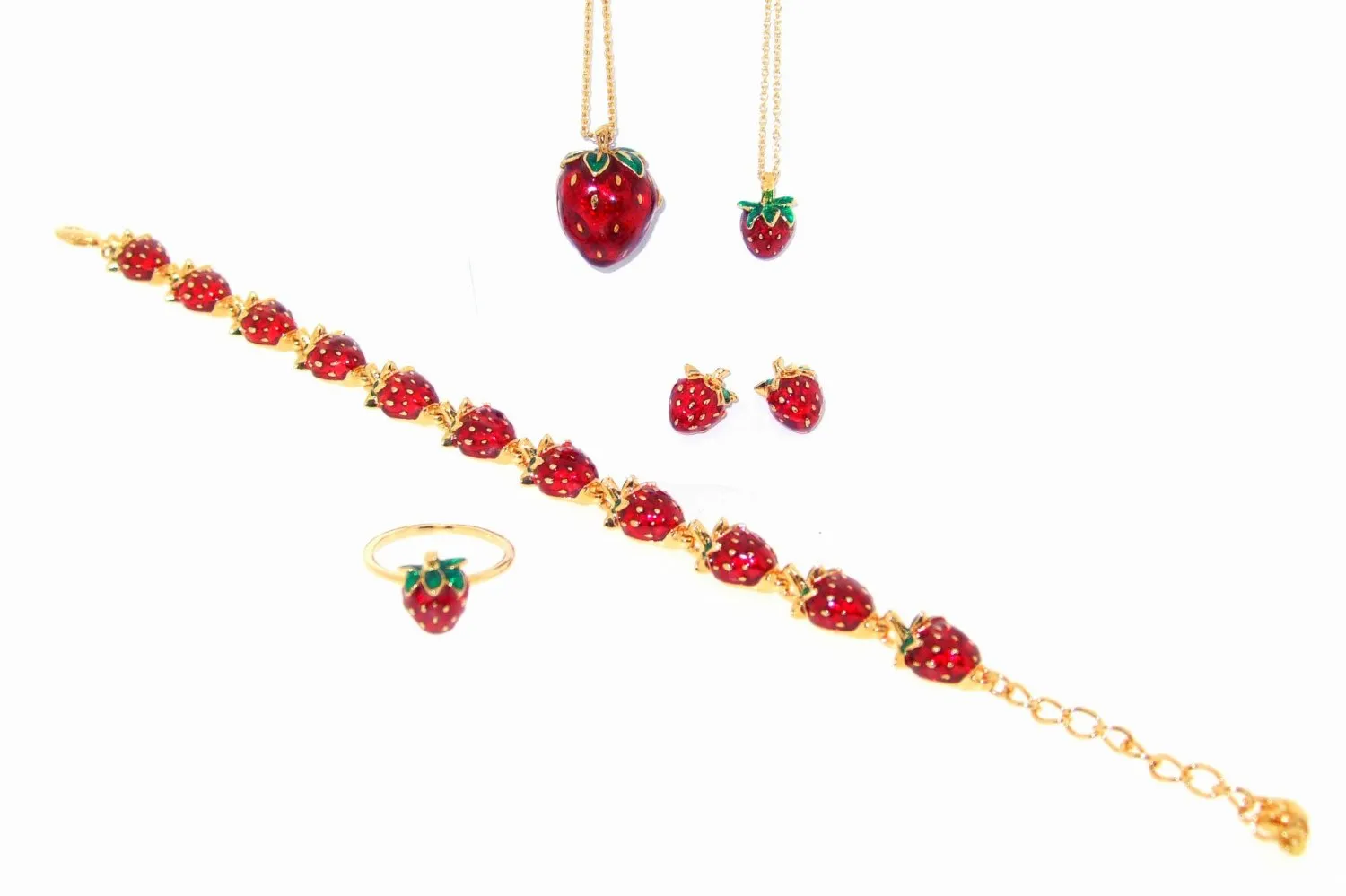 Strawberry Bracelet by Bill Skinner Red Enamel Gold Fruits