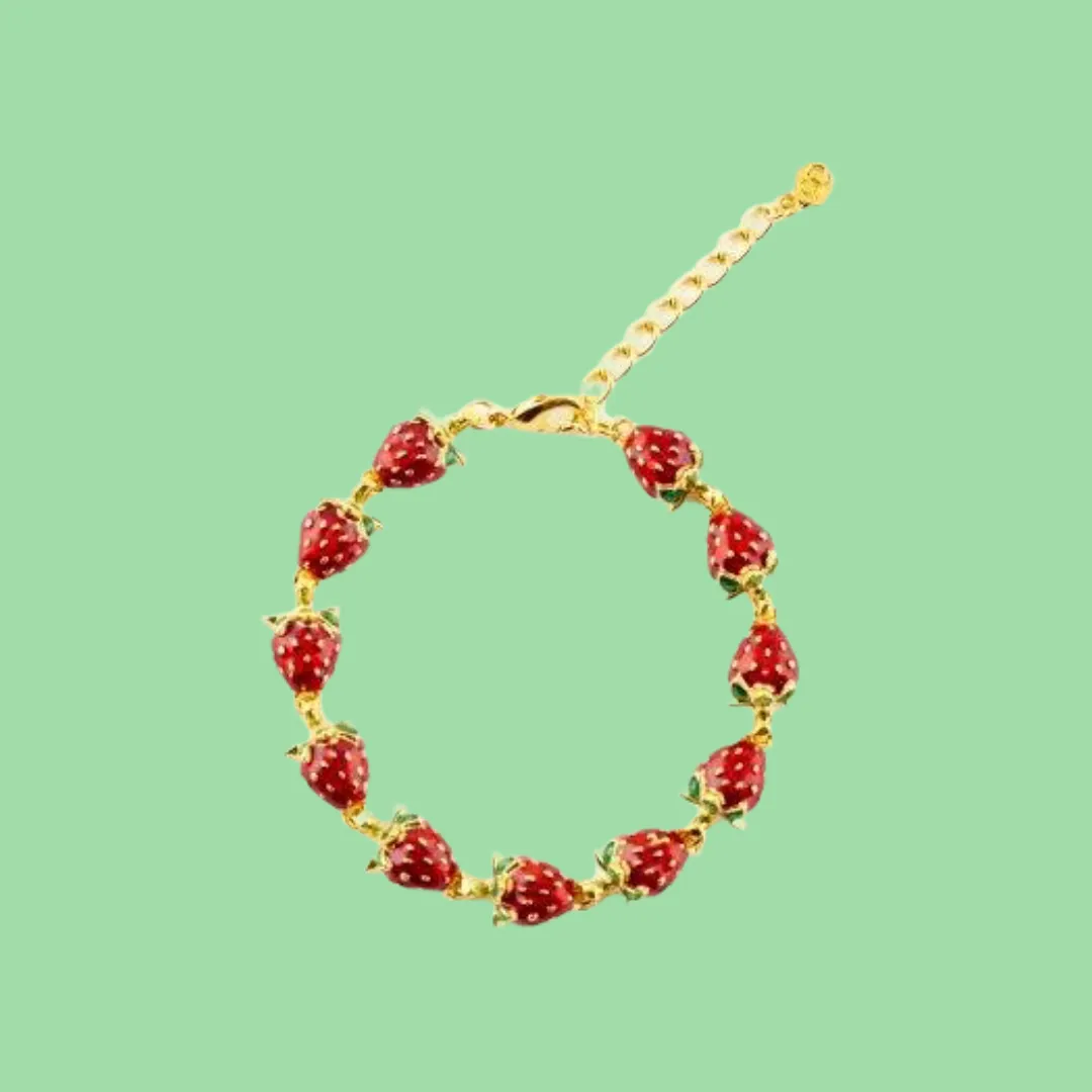 Strawberry Bracelet by Bill Skinner Red Enamel Gold Fruits
