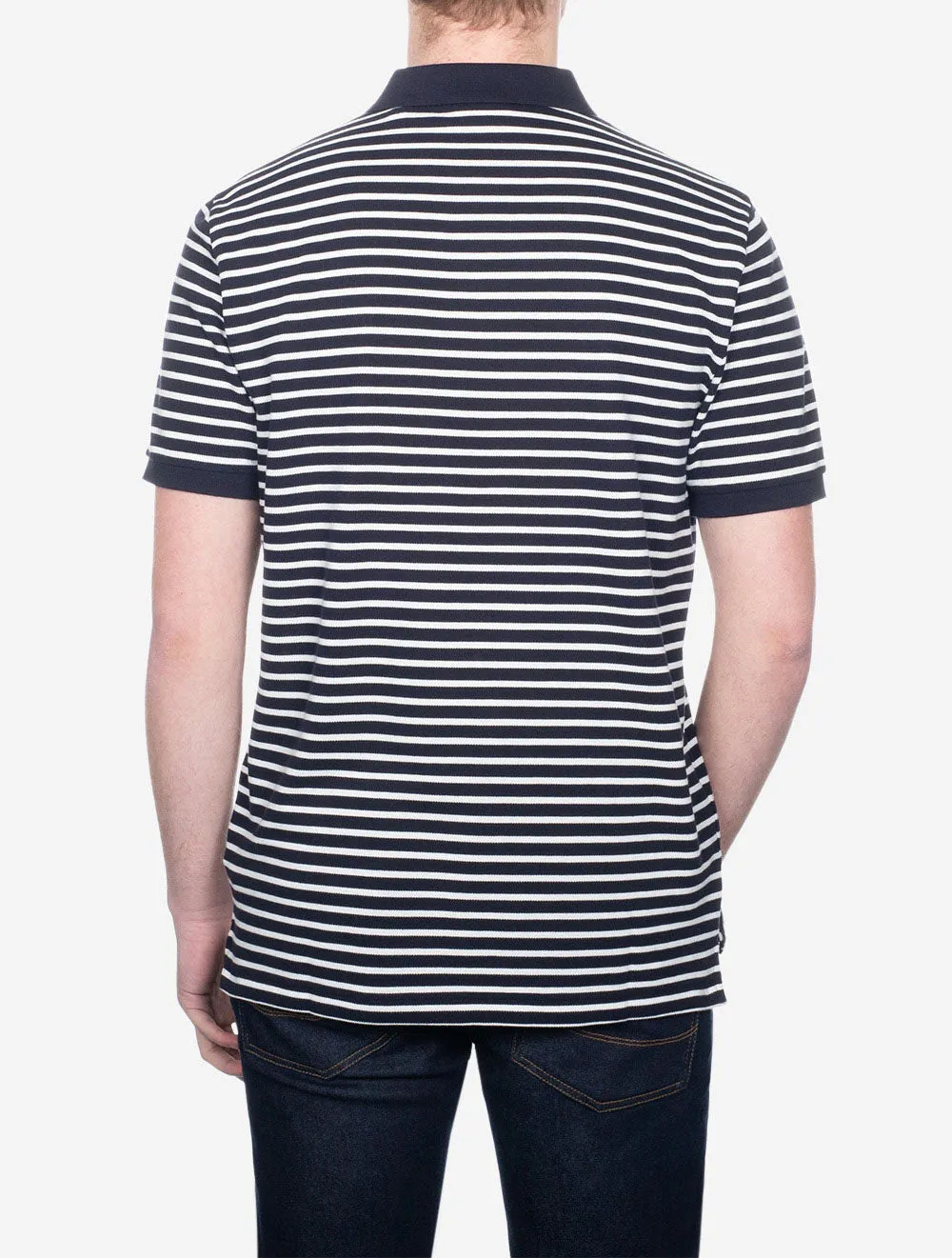 Striped Short Sleeve Pique Polo Evening Blue