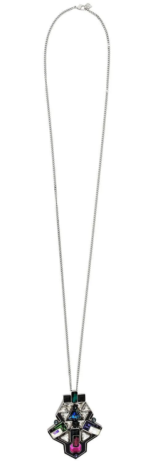Swarovski Buzz Pendant with Multi-Color Crystals 5070638 Palladium Plated Steel Chain Necklace for Women Swarovski Jewelry