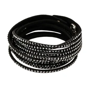 Swarovski Jewelry Swarovski 1179237 Women's Slake Black Alcantara Crystal Accented Twisted Bracelet, 14-1/8" Length