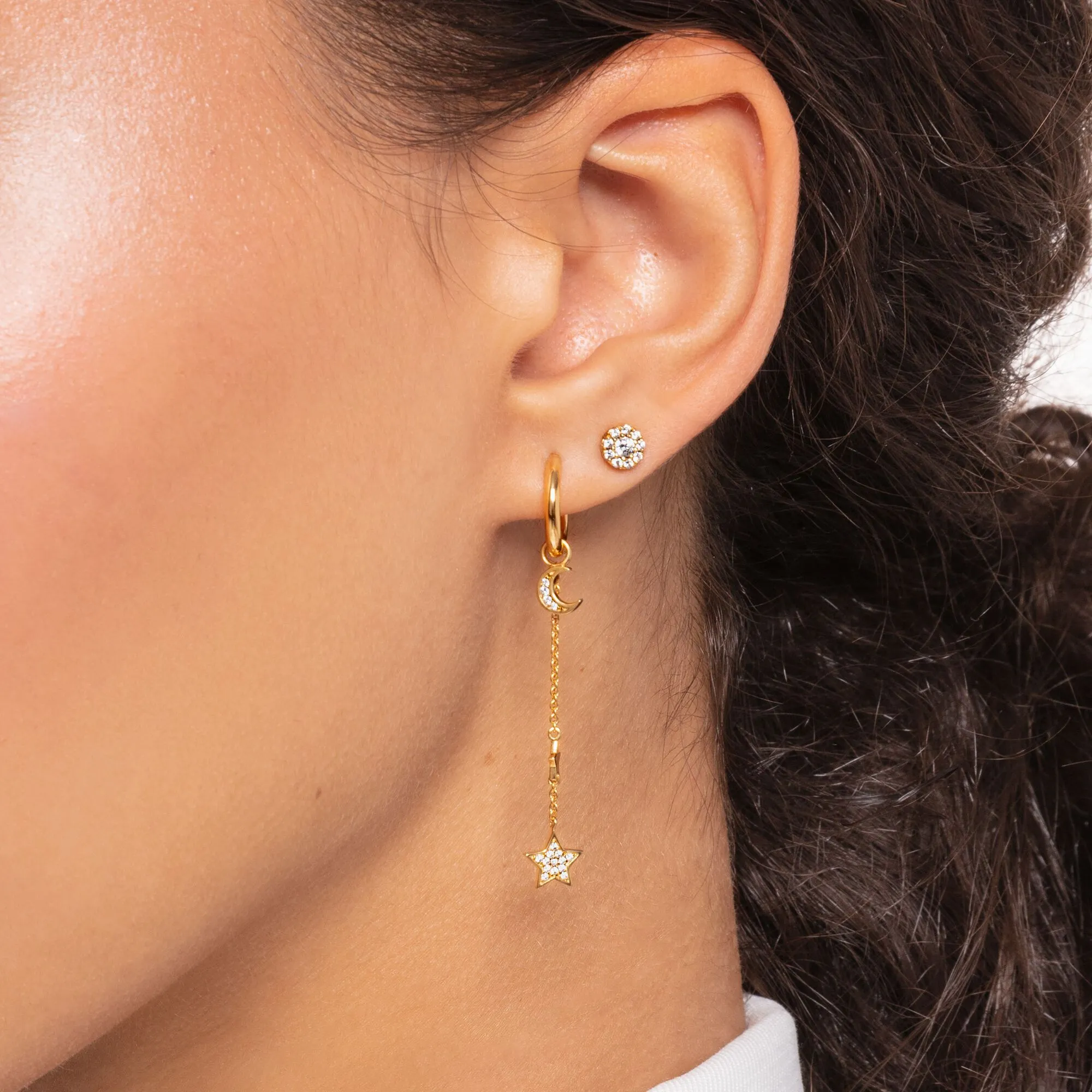 Thomas Sabo Womens Earrings Single hoop earring with moon Pendant gold