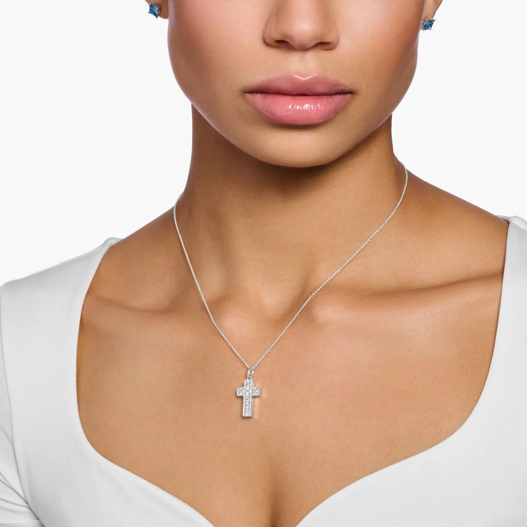 Thomas Sabo Womens Necklaces Heritage Cross White Stones Necklace