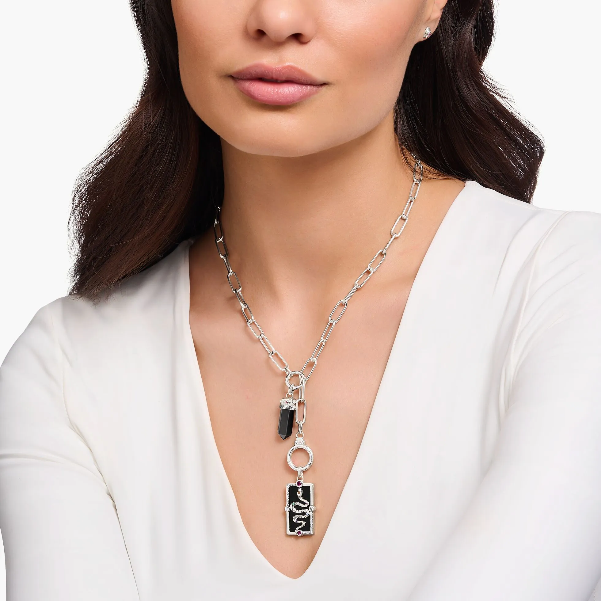 Thomas Sabo Womens Necklaces Silver Link necklace with two ring clasps and white zirconia