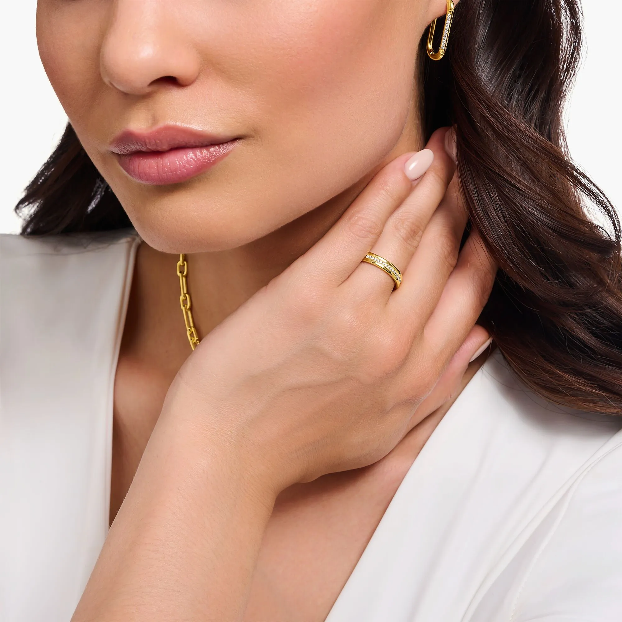 Thomas Sabo Womens Rings Golden Band Ring with white zirconia