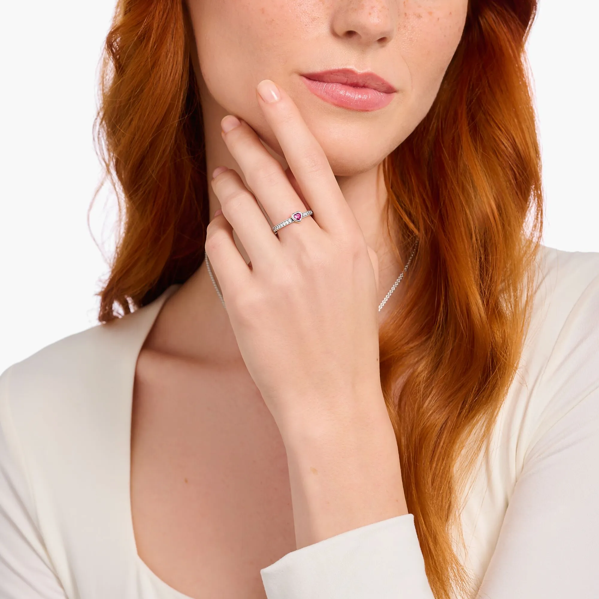 Thomas Sabo Womens Rings Solitaire ring with red heart-shaped stone