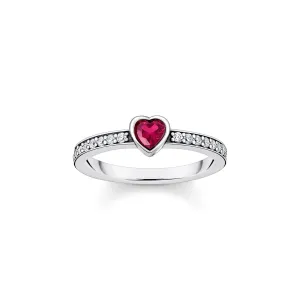 Thomas Sabo Womens Rings Solitaire ring with red heart-shaped stone