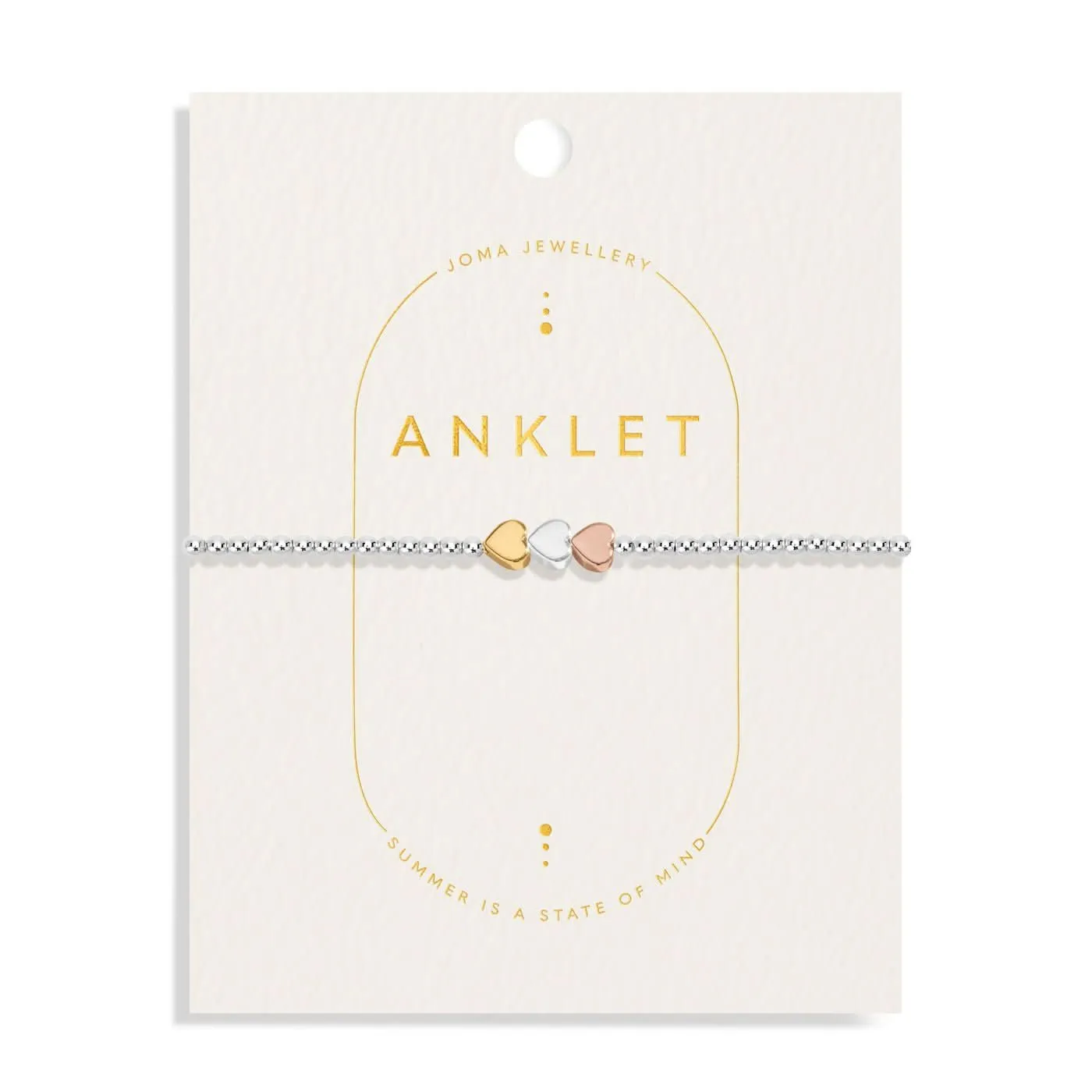 Three Tone Heart Silver Gold Plated & Rose Gold Plated Anklet 8623 Joma Jewellery