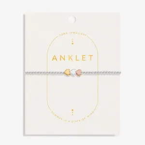 Three Tone Heart Silver Gold Plated & Rose Gold Plated Anklet 8623 Joma Jewellery