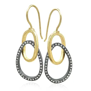 Todd Reed White Diamond Gold Silver Double Oval Link Dangle Earrings