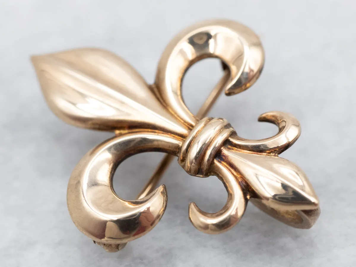 Versatile Yellow Gold Fleur-De-Lis Brooch