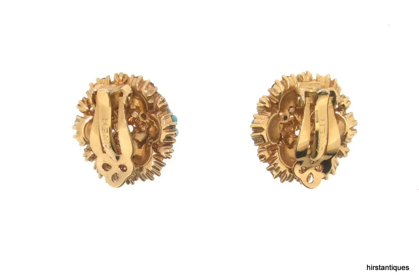 Vintage Ciner Earrings gold multi-coloured floral flowers clip-on