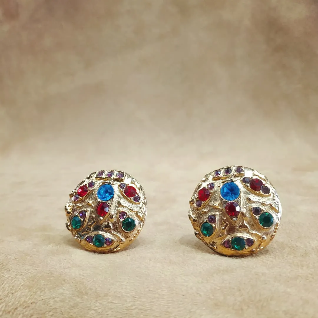 Vintage Multi colour glass stone clip on earrings