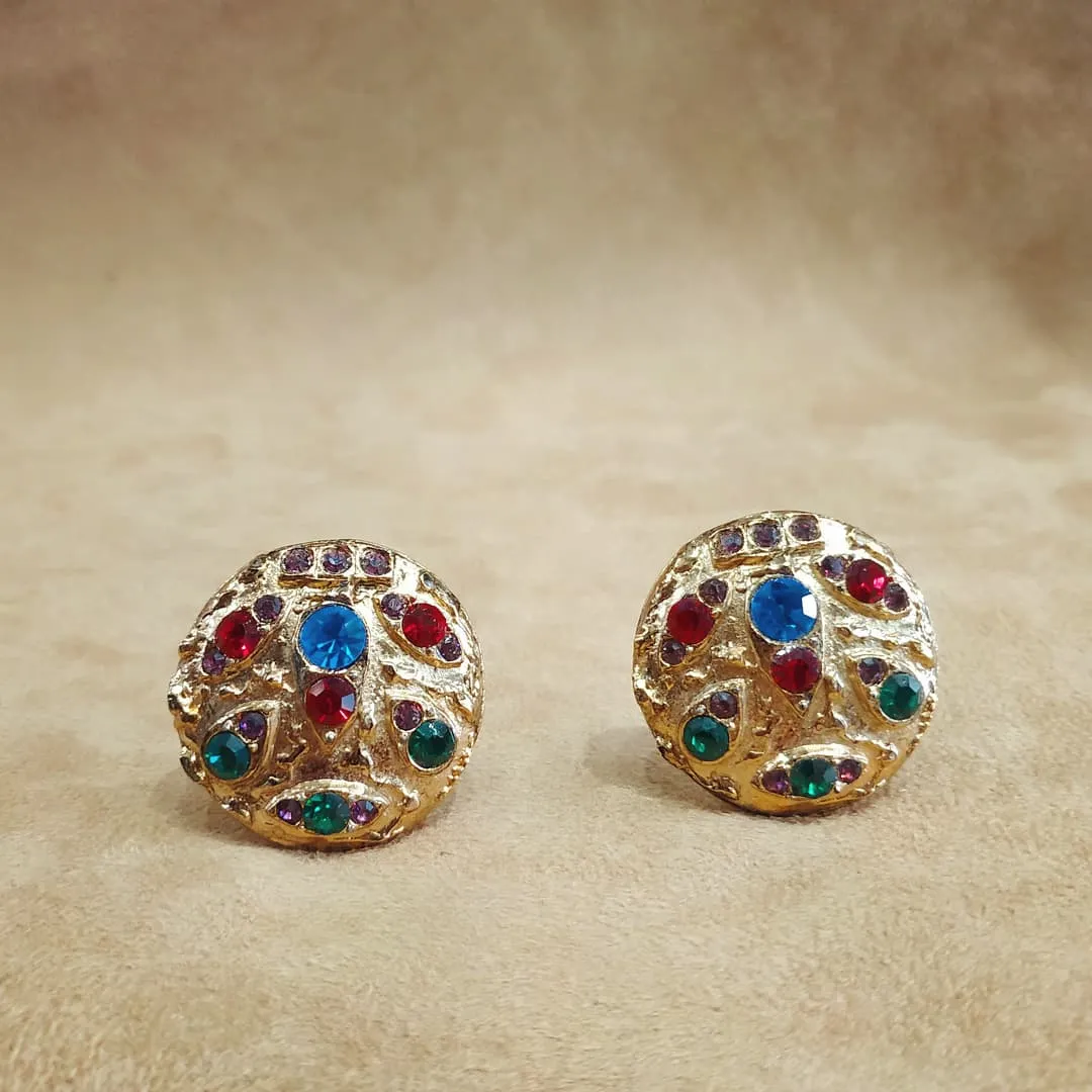 Vintage Multi colour glass stone clip on earrings