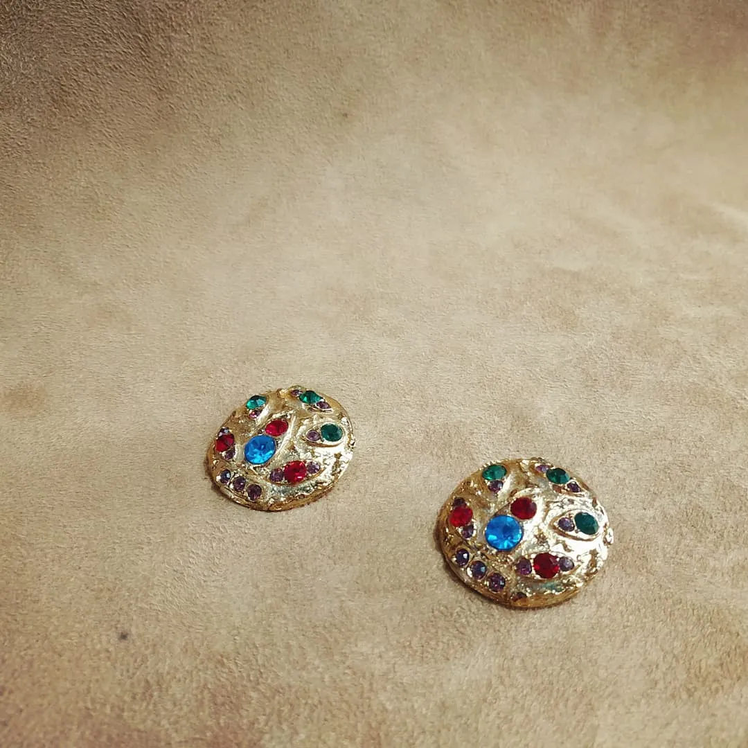 Vintage Multi colour glass stone clip on earrings