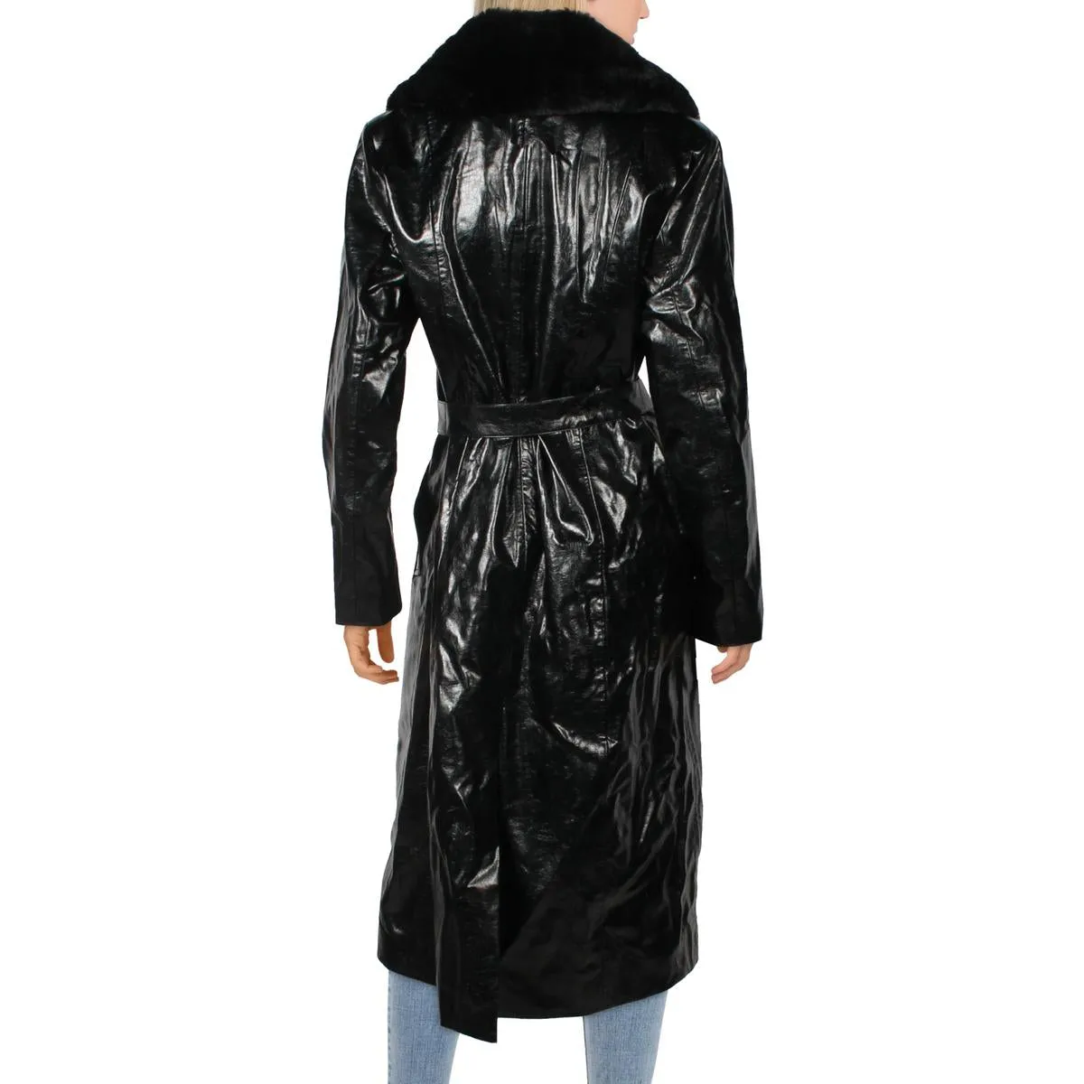 Womens Faux Leather Long Trench Coat